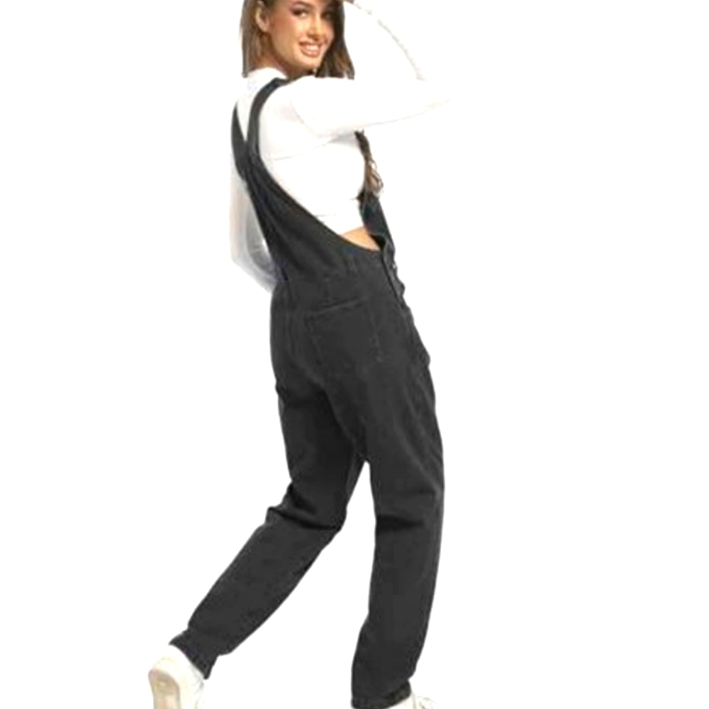 Black Denim Loose Fit Overalls